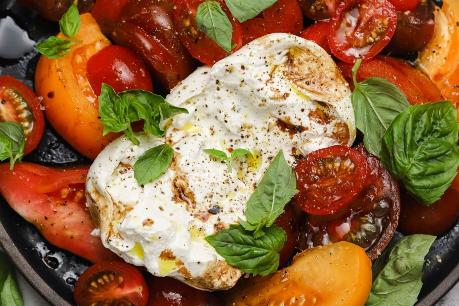 Burrata and heritage tomatoes
